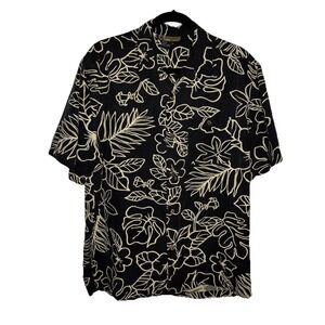 Scala Milano Silk Hawaiian Shirt Mens L Black Short Sleeve Camp Button Up